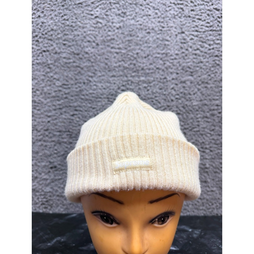 Supreme Box Logo Wide Rib Knitted Beanie Natural Unisex One Size